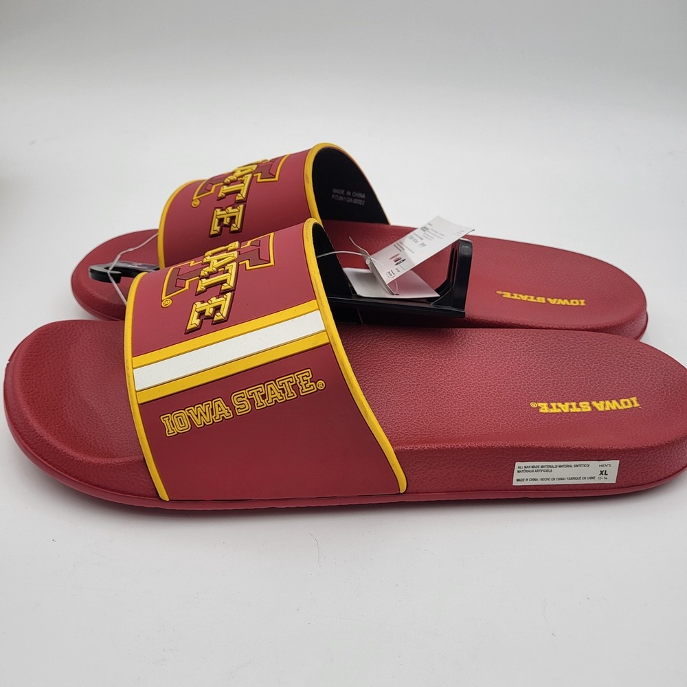 Iowa State Cyclones Molded Slides FOCO Men's XL 13-14 Red‎ Team Stripe - Picture 2 of 9
